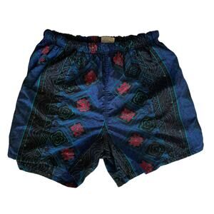 Vintage Wave Runner Shorts Womens 8 Navy Floral Mesh Lined Elastic Swim Beach